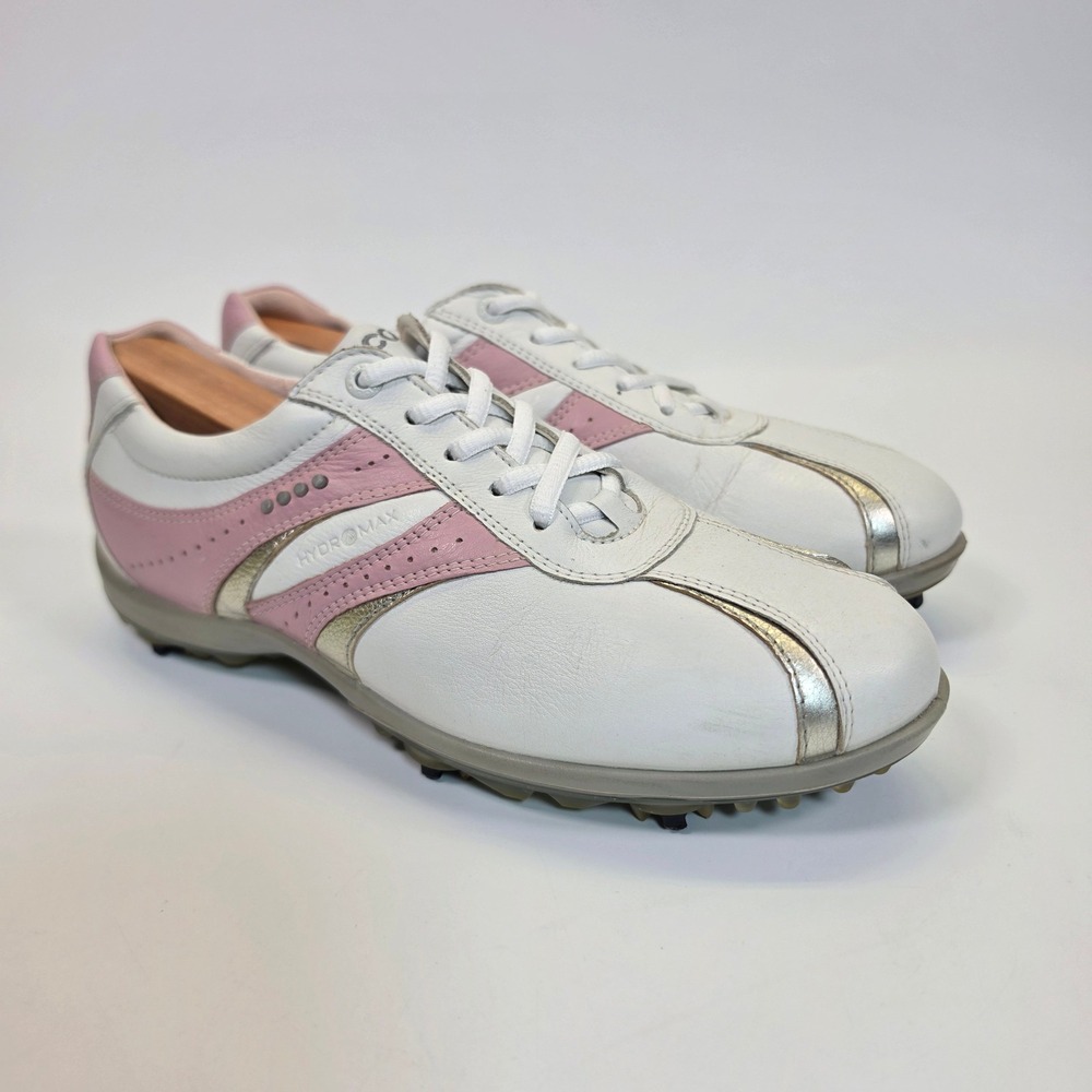 ECCO Golf Shoes Women's 8.5 White Pink Hydromax Spiked Leather